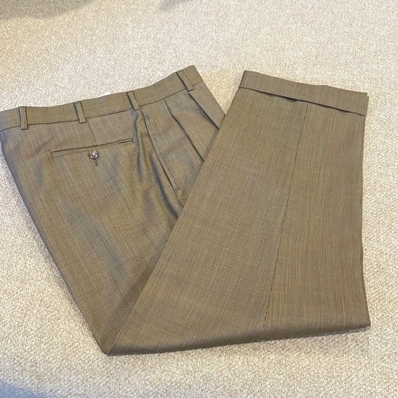 Peter Elliot Tailored Cuffed Double Pleated Trousers 33/29 Brown - Picture 1 of 5